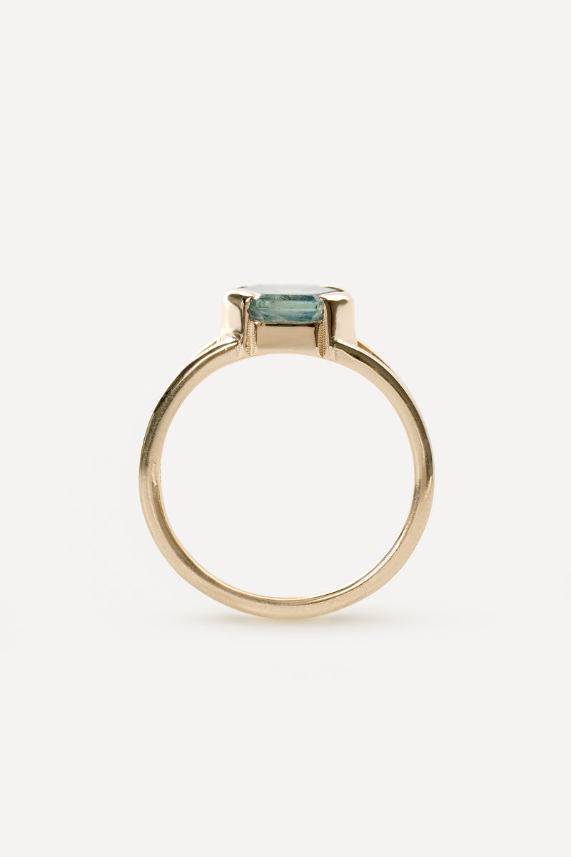Profile view of a ring with stone on a white background
